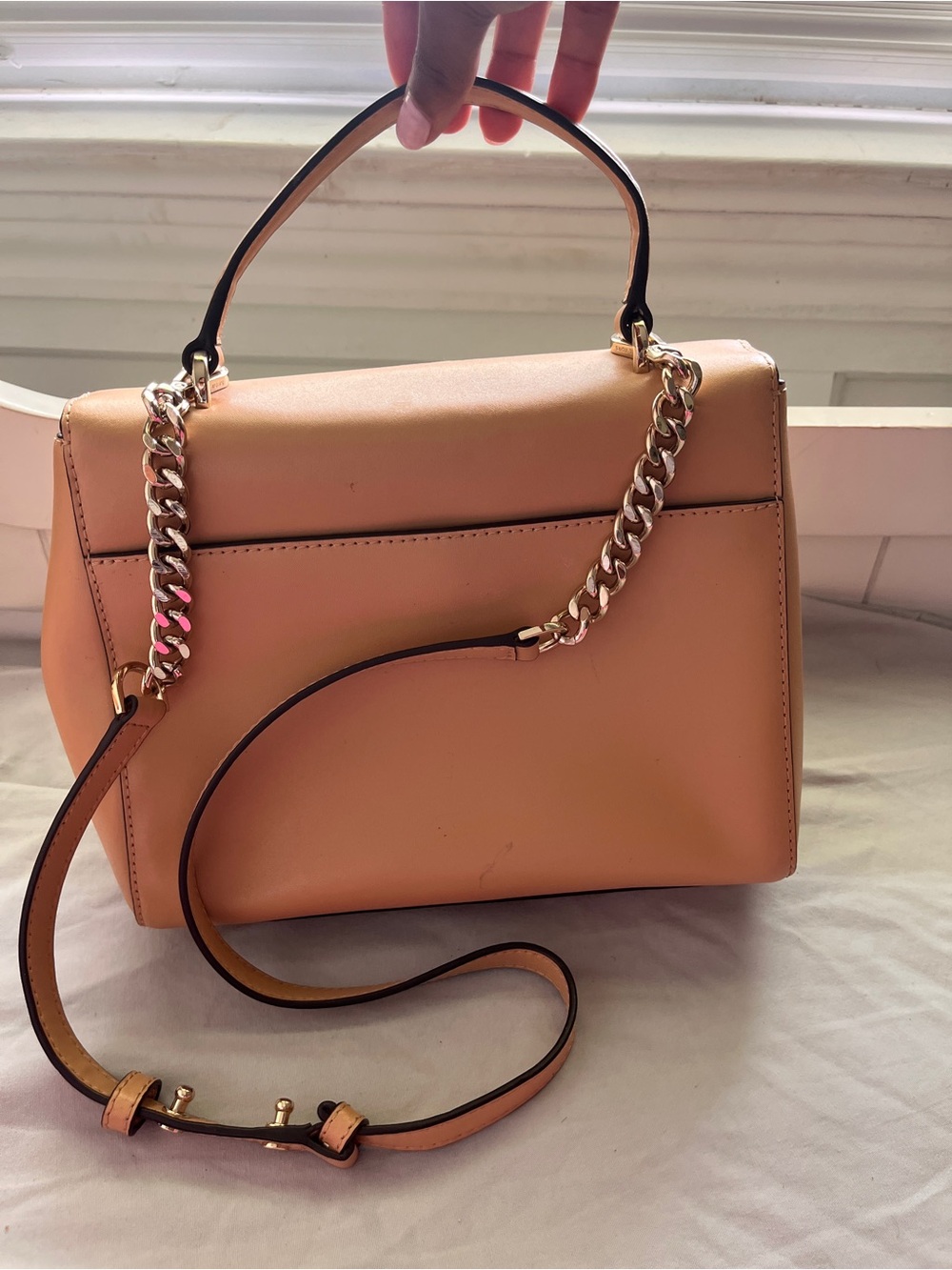 Michael Kors Camel Leather Top-Handle Satchel with Gold MK Hardware - Picture 2 of 5